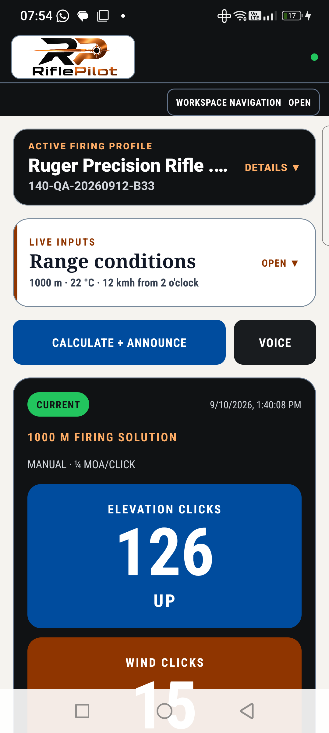 RiflePilot solution screen